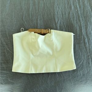 Strapless Cream Belted Crop Top